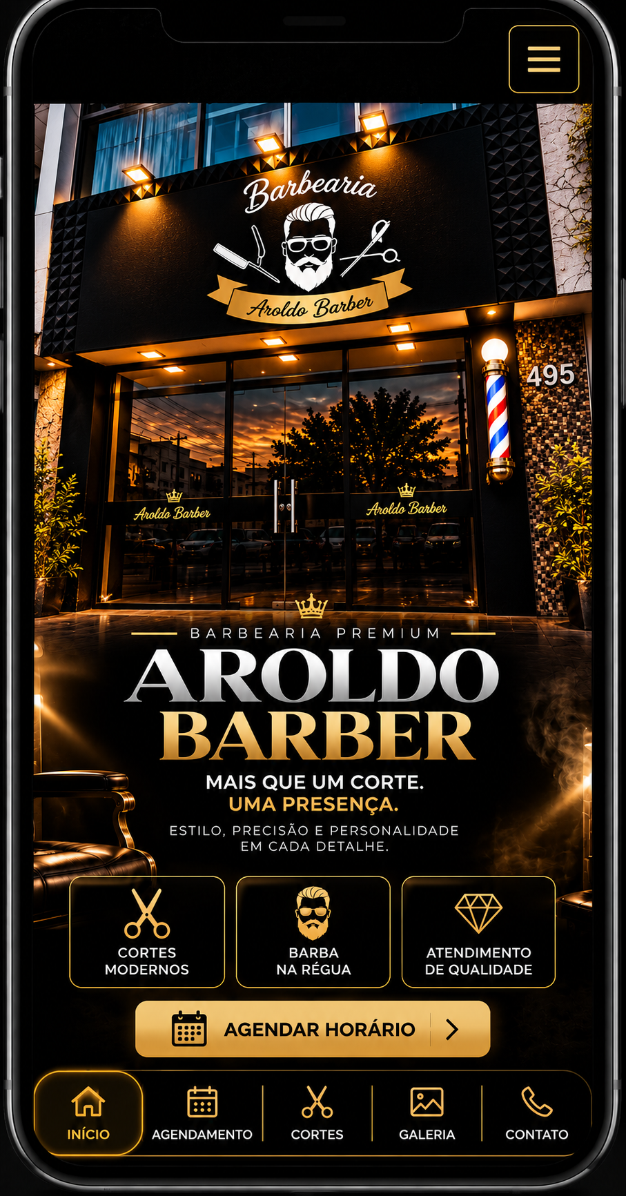 Fachada da barbearia Aroldo Barber em Ribeira do Pombal